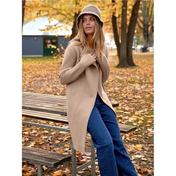 Women's Cardigans Sweater 2024 Casual Lapel Open Front Knit Warm Wool Coatigan - Picture 3 of 7